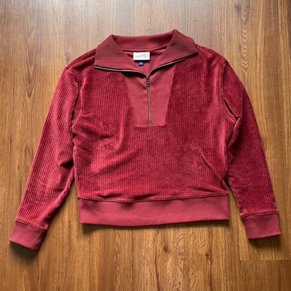 Universal Thread Red Velvet Ribbed Half Zip Pullover